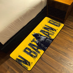 Batman Superhero Bedside Runner Flat Rug | Dark Knight Yellow Bedroom Runner for DC Fan Room Decor