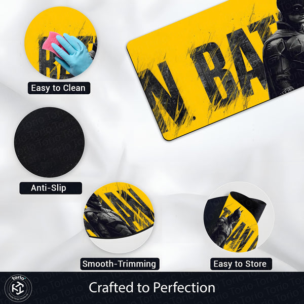 Batman Superhero Bedside Runner Flat Rug | Dark Knight Yellow Bedroom Runner for DC Fan Room Decor