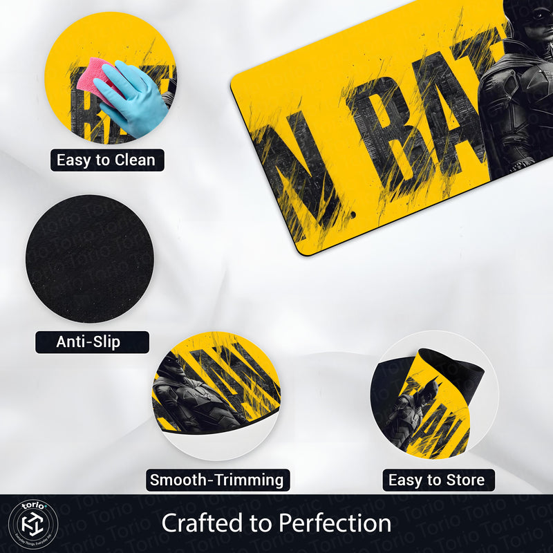 Batman Superhero Bedside Runner Flat Rug | Dark Knight Yellow Bedroom Runner for DC Fan Room Decor