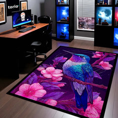 Vibrant Hummingbird Floral Floor Mat (3 mm Thick) | Aesthetic Bird Art Area Mat for Modern Bedroom & Artistic Home Decor