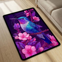 Vibrant Hummingbird Floral Floor Mat (3 mm Thick) | Aesthetic Bird Art Area Mat for Modern Bedroom & Artistic Home Decor