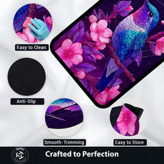 Vibrant Hummingbird Floral Floor Mat (3 mm Thick) | Aesthetic Bird Art Area Mat for Modern Bedroom & Artistic Home Decor