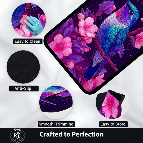 Vibrant Hummingbird Floral Floor Mat (3 mm Thick) | Aesthetic Bird Art Area Mat for Modern Bedroom & Artistic Home Decor