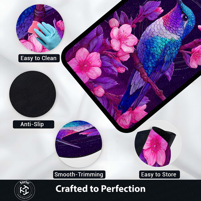 Vibrant Hummingbird Floral Floor Mat (3 mm Thick) | Aesthetic Bird Art Area Mat for Modern Bedroom & Artistic Home Decor