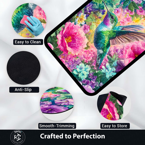 Vibrant Hummingbird Floral Floor Mat (3 mm Thick) | Aesthetic Bird Art Area Mat for & Modern Bedroom Artistic Home Decor 01