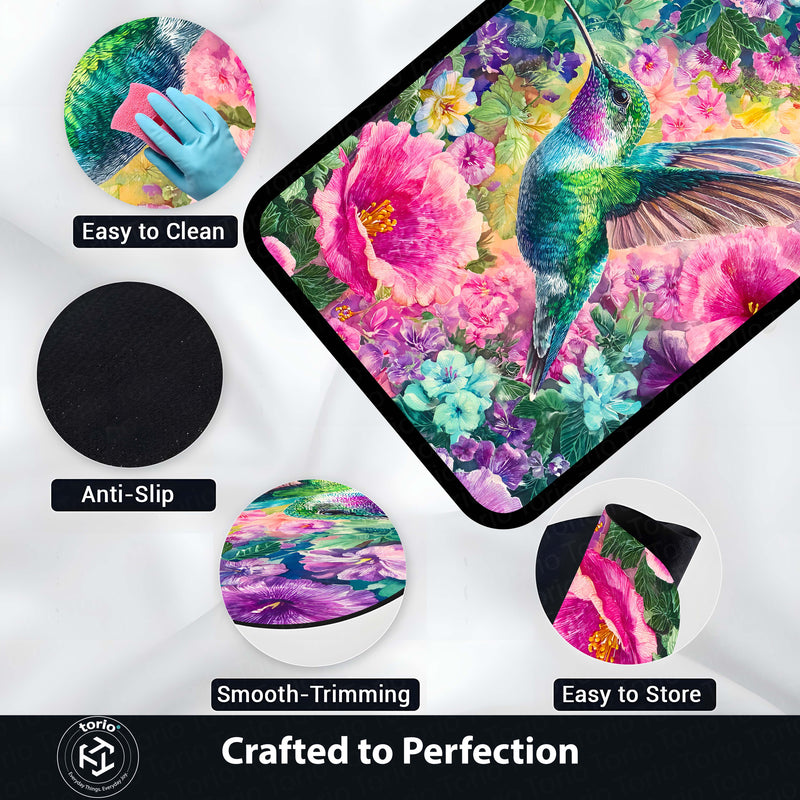 Vibrant Hummingbird Floral Floor Mat (3 mm Thick) | Aesthetic Bird Art Area Mat for & Modern Bedroom Artistic Home Decor 01