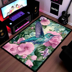 Vibrant Hummingbird Floral Floor Mat (3 mm Thick) | Aesthetic Bird Art Area Mat for & Modern Bedroom Artistic Home Decor 02