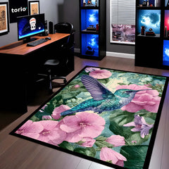 Vibrant Hummingbird Floral Floor Mat (3 mm Thick) | Aesthetic Bird Art Area Mat for & Modern Bedroom Artistic Home Decor 02