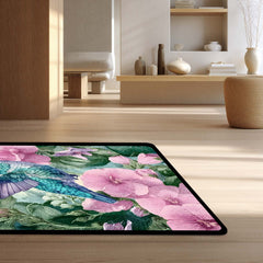 Vibrant Hummingbird Floral Floor Mat (3 mm Thick) | Aesthetic Bird Art Area Mat for & Modern Bedroom Artistic Home Decor 02