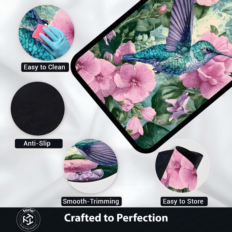 Vibrant Hummingbird Floral Floor Mat (3 mm Thick) | Aesthetic Bird Art Area Mat for & Modern Bedroom Artistic Home Decor 02