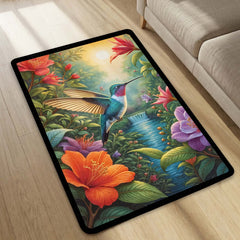 Vibrant Hummingbird Floral Floor Mat (3 mm Thick) | Aesthetic Bird Art Area Mat for & Modern Bedroom Artistic Home Decor 03