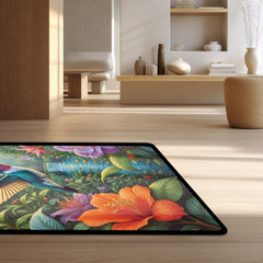 Vibrant Hummingbird Floral Floor Mat (3 mm Thick) | Aesthetic Bird Art Area Mat for & Modern Bedroom Artistic Home Decor 03