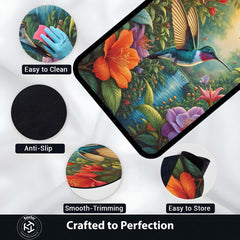 Vibrant Hummingbird Floral Floor Mat (3 mm Thick) | Aesthetic Bird Art Area Mat for & Modern Bedroom Artistic Home Decor 03
