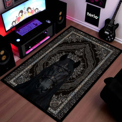 Black Royal Horse Area Rug | Luxury Persian Style Floor Mat Carpet | Dark Aesthetic Horse Rug for Bedroom, Living Room & Premium Home Decor