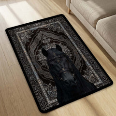 Black Royal Horse Area Rug | Luxury Persian Style Floor Mat Carpet | Dark Aesthetic Horse Rug for Bedroom, Living Room & Premium Home Decor