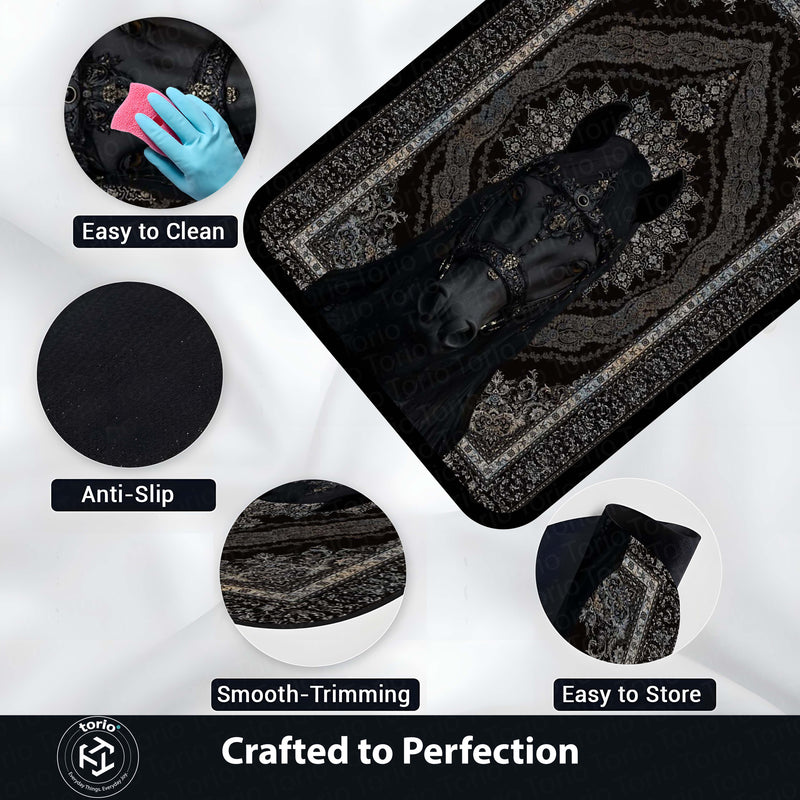 Black Royal Horse Area Rug | Luxury Persian Style Floor Mat Carpet | Dark Aesthetic Horse Rug for Bedroom, Living Room & Premium Home Decor