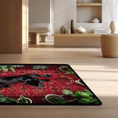 Black Panther Persian Style Area Rug | Luxury Animal Floor Mat Carpet | Dark Aesthetic Wild Cat Rug for Bedroom, Living Room & Premium Home Decor