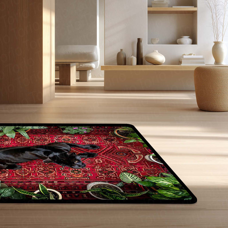 Black Panther Persian Style Area Rug | Luxury Animal Floor Mat Carpet | Dark Aesthetic Wild Cat Rug for Bedroom, Living Room & Premium Home Decor