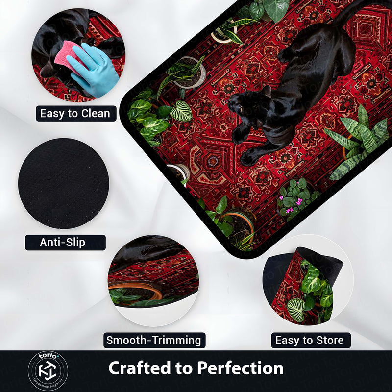 Black Panther Persian Style Area Rug | Luxury Animal Floor Mat Carpet | Dark Aesthetic Wild Cat Rug for Bedroom, Living Room & Premium Home Decor