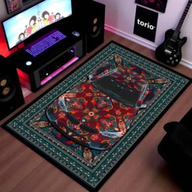 BMW M4 Front View Floor Mat | Persian Red Luxury Sports Coupe Rug | Anti-Slip 3mm Absorbent Automotive Design Mat for Home, Office & Studio