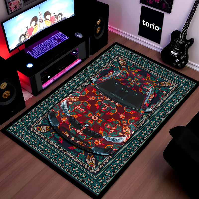 BMW M4 Front View Floor Mat | Persian Red Luxury Sports Coupe Rug | Anti-Slip 3mm Absorbent Automotive Design Mat for Home, Office & Studio