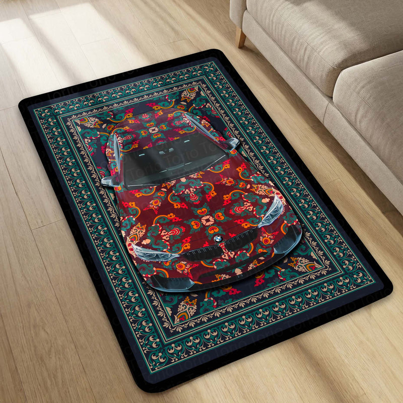 BMW M4 Front View Floor Mat | Persian Red Luxury Sports Coupe Rug | Anti-Slip 3mm Absorbent Automotive Design Mat for Home, Office & Studio