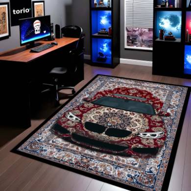 BMW M3 Front View Floor Mat | Red Persian Carpet Style Luxury Sports Car Rug | Anti-Slip 3mm Absorbent Automotive Design Mat for Home, Office & Studio