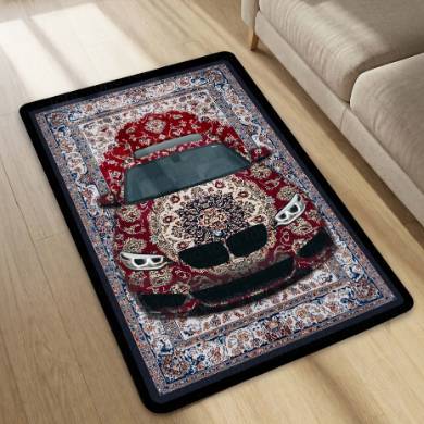 BMW M3 Front View Floor Mat | Red Persian Carpet Style Luxury Sports Car Rug | Anti-Slip 3mm Absorbent Automotive Design Mat for Home, Office & Studio