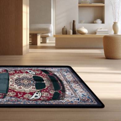 BMW M3 Front View Floor Mat | Red Persian Carpet Style Luxury Sports Car Rug | Anti-Slip 3mm Absorbent Automotive Design Mat for Home, Office & Studio