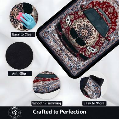 BMW M3 Front View Floor Mat | Red Persian Carpet Style Luxury Sports Car Rug | Anti-Slip 3mm Absorbent Automotive Design Mat for Home, Office & Studio