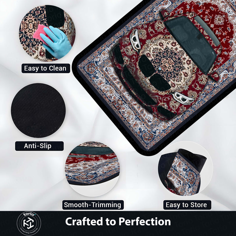 BMW M3 Front View Floor Mat | Red Persian Carpet Style Luxury Sports Car Rug | Anti-Slip 3mm Absorbent Automotive Design Mat for Home, Office & Studio