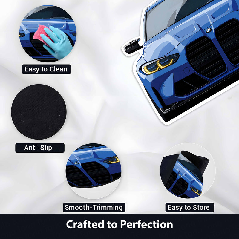 BMW M4 G82 Front Cutout Soft Floor Rug | Anti-Slip Washable Rubber Floor Mat for Bedroom, Living Room & Gaming Room