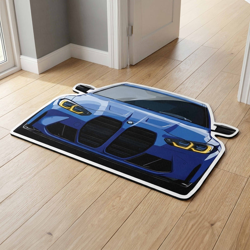 BMW M4 G82 Front Cutout Soft Floor Rug | Anti-Slip Washable Rubber Floor Mat for Bedroom, Living Room & Gaming Room