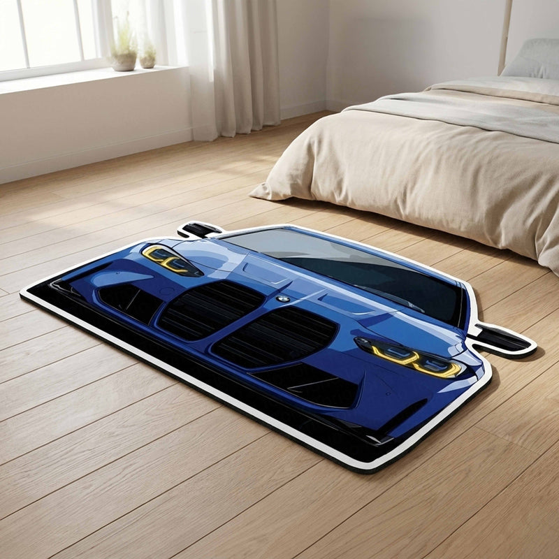 BMW M4 G82 Front Cutout Soft Floor Rug | Anti-Slip Washable Rubber Floor Mat for Bedroom, Living Room & Gaming Room