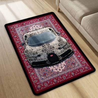 Bugatti Chiron Front View Floor Mat | Persian Carpet Style Hypercar Luxury Rug | Anti-Slip 3mm Absorbent Supercar Design Mat for Home, Office & Studio