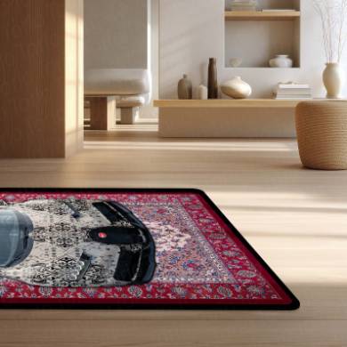 Bugatti Chiron Front View Floor Mat | Persian Carpet Style Hypercar Luxury Rug | Anti-Slip 3mm Absorbent Supercar Design Mat for Home, Office & Studio