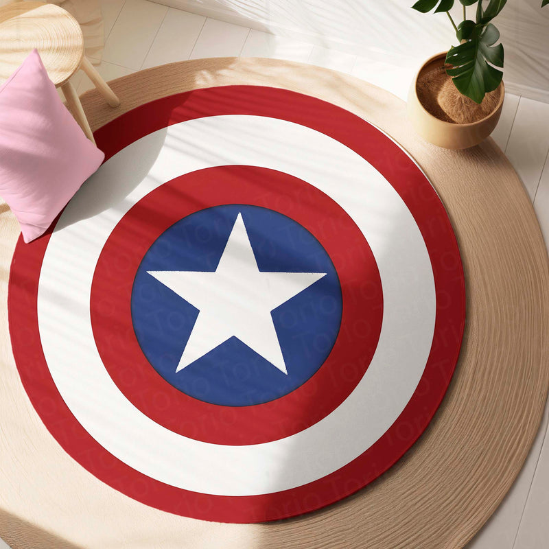 Captain America Shield Round Floor Mat (3 mm Thick) | Superhero Circular Area Mat for Bedroom & Gaming Room