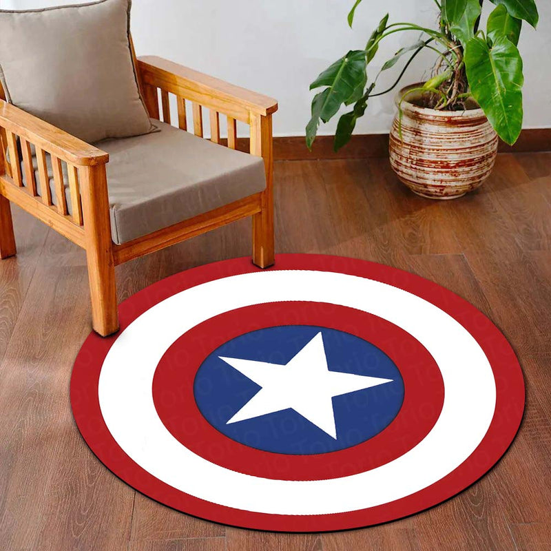 Captain America Shield Round Floor Mat (3 mm Thick) | Superhero Circular Area Mat for Bedroom & Gaming Room