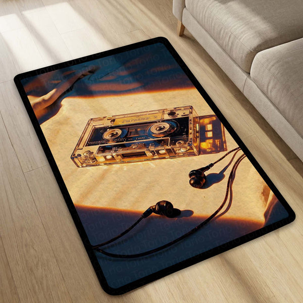 Vintage Cassette Tape Area Rug | Retro Music Floor Mat | Aesthetic 90s Nostalgia Rug for Bedroom, Gaming Room & Studio Decor