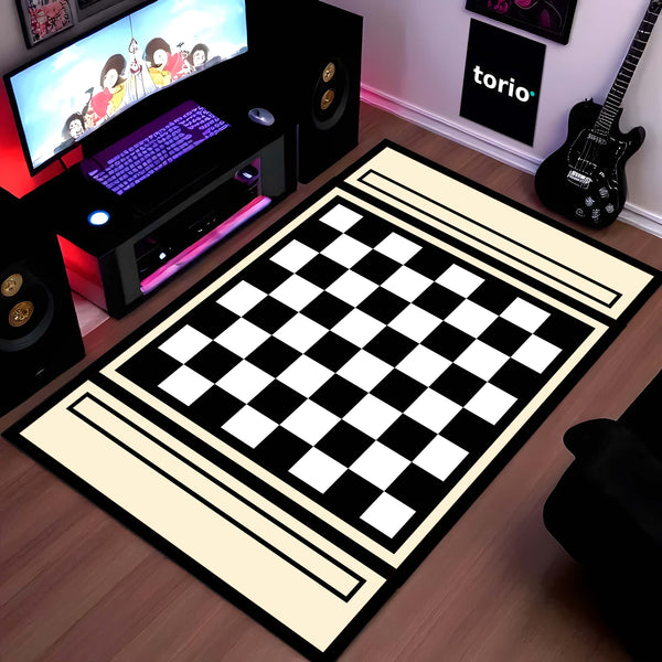 Classic Chess Board Rubber Floor Mat (3 mm Thick) | Black & White Checkered Game Mat for Home, Study Room, Gaming Area & Decor