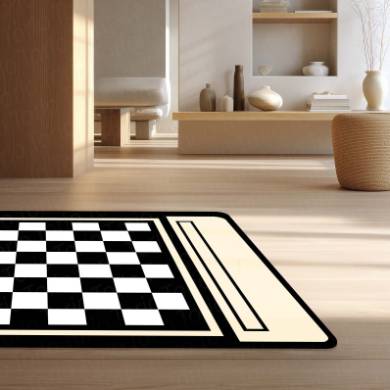 Classic Chess Board Rubber Floor Mat (3 mm Thick) | Black & White Checkered Game Mat for Home, Study Room, Gaming Area & Decor