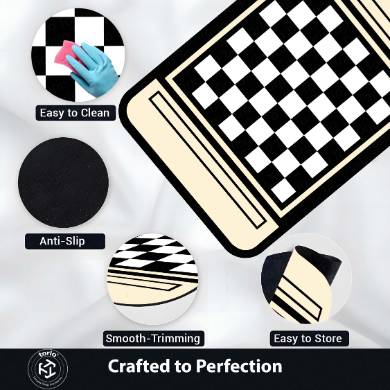 Classic Chess Board Rubber Floor Mat (3 mm Thick) | Black & White Checkered Game Mat for Home, Study Room, Gaming Area & Decor