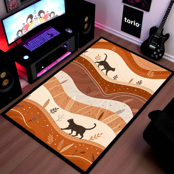 Torio Cosmic Night Cat Area Rug | Galaxy & Nebula Theme Floor Mat | Celestial Art Rug for Gaming Room, Bedroom & Kids Decor