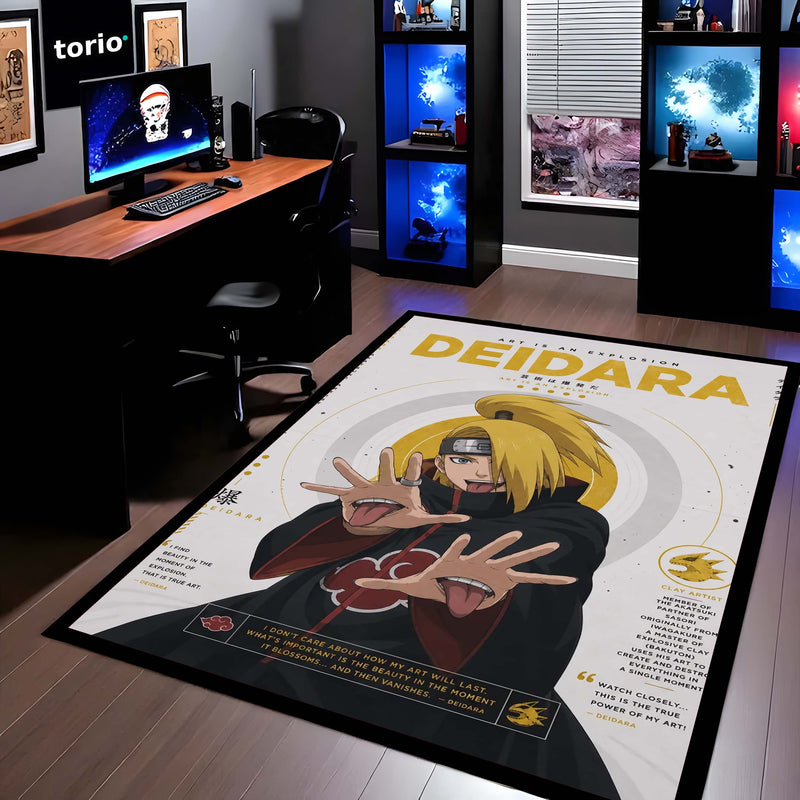 Naruto Deidara Anime Character Flat Rug | Akatsuki Deidara Art Flat Rug | Premium Anime Gaming Room Floor Decor