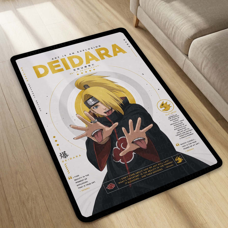 Naruto Deidara Anime Character Flat Rug | Akatsuki Deidara Art Flat Rug | Premium Anime Gaming Room Floor Decor