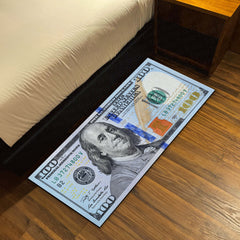 100 Dollar Bill Money Print Area Rug (3 mm Thick) | Hustle Aesthetic Currency Design Floor Carpet for Modern Room Decor