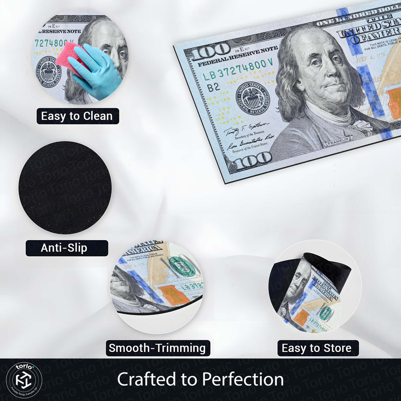 100 Dollar Bill Money Print Area Rug (3 mm Thick) | Hustle Aesthetic Currency Design Floor Carpet for Modern Room Decor
