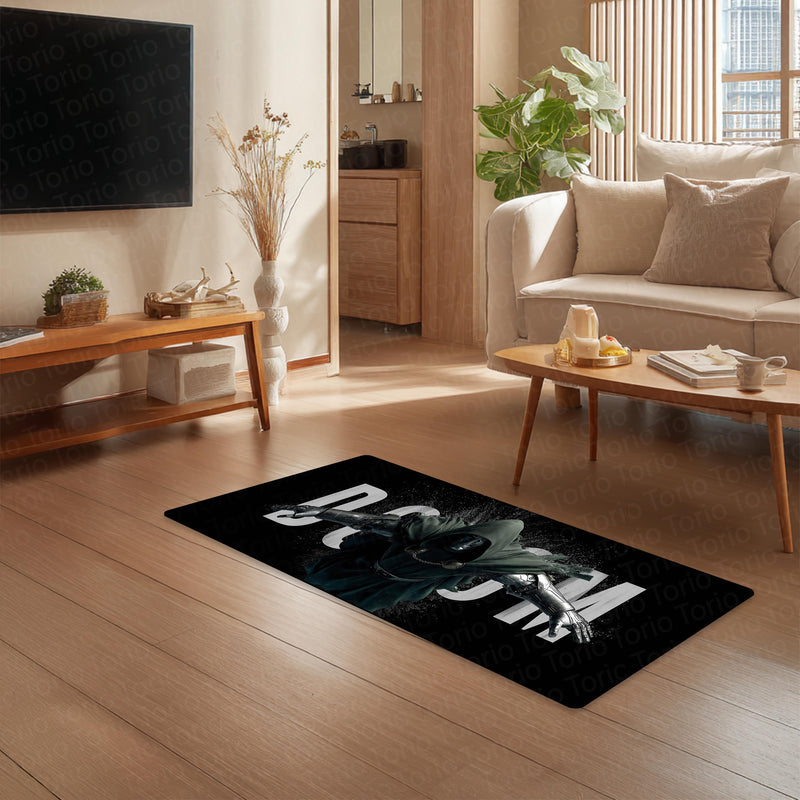 Doctor Doom Marvel Superhero Bedside Runner Flat Rug | Dark Comic Character Bedroom Runner for Gaming Room Decor
