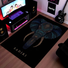 Tribal Elephant Head Area Rug | Luxury Elephant Face Floor Mat | Premium Black Designer Rug for Living Room, Bedroom & Modern Home Decor