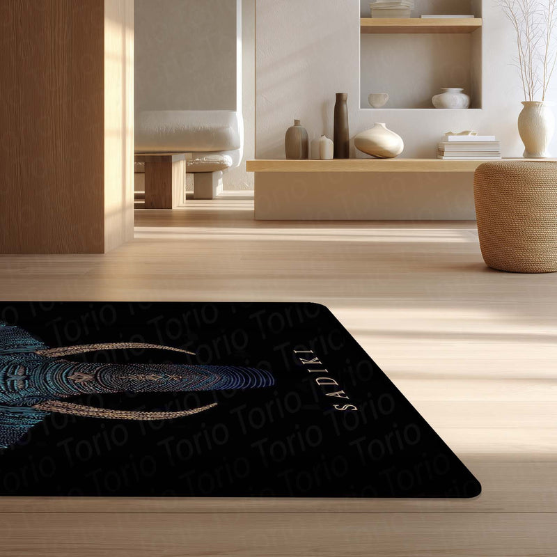 Tribal Elephant Head Area Rug | Luxury Elephant Face Floor Mat | Premium Black Designer Rug for Living Room, Bedroom & Modern Home Decor